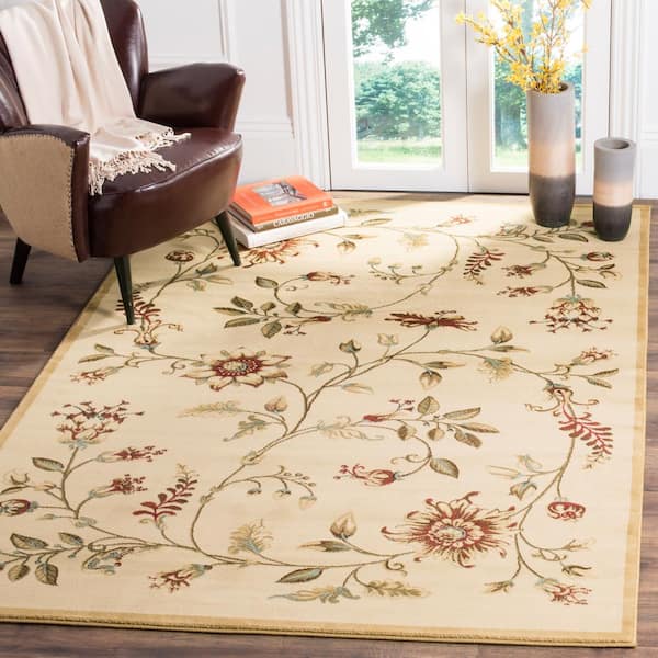 Lyndhurst Ivory/Multi 9 ft. x 12 ft. Border Floral Area Rug