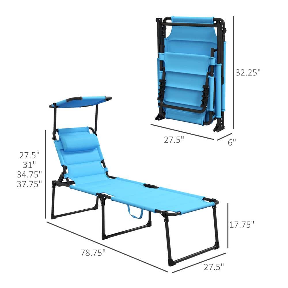 Light Blue Adjustable Outdoor Chaise Lounge with Cushions and Sun Shade