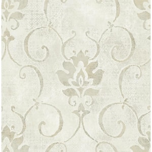 Brilliant Metallic Pearl and Greige Damask Paper Strippable Roll (Covers 56.05 sq. ft.)