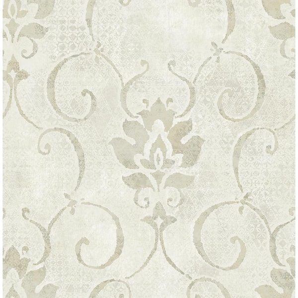 Seabrook Designs Brilliant Metallic Pearl and Greige Damask Paper Strippable Roll (Covers 56.05 sq. ft.)