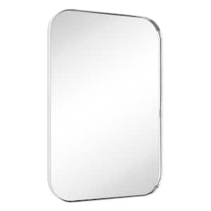 Mid-Century 22 in. W x 30 in. H Rectangular Stainless Steel Framed Wall Mounted Bathroom Vanity Mirror in Chrome