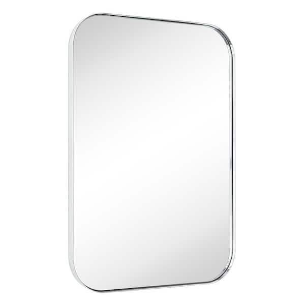 Mid-Century 22 in. W x 30 in. H Rectangular Stainless Steel Framed Wall Mounted Bathroom Vanity Mirror in Chrome