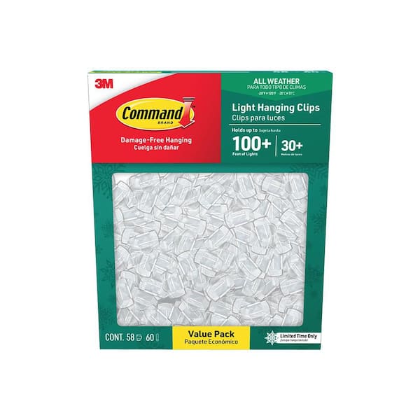 Clear Outdoor Light Hanging Clips, Value Pack (58 Clips, 60 Strips)