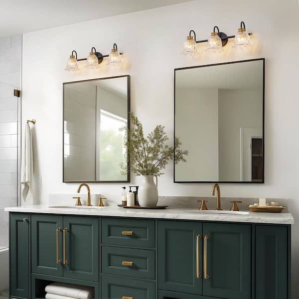 ZYZWMB 23.23 in. 3-Light Black and Brass Vintage Bathroom Vanity