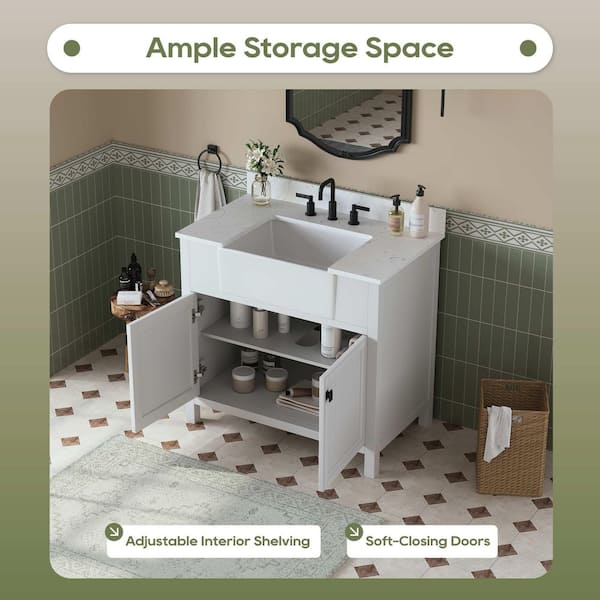Richfield 37 in. Single Sink Freestanding White Bath Vanity with White Engineered Stone Top and Backsplash Assembled