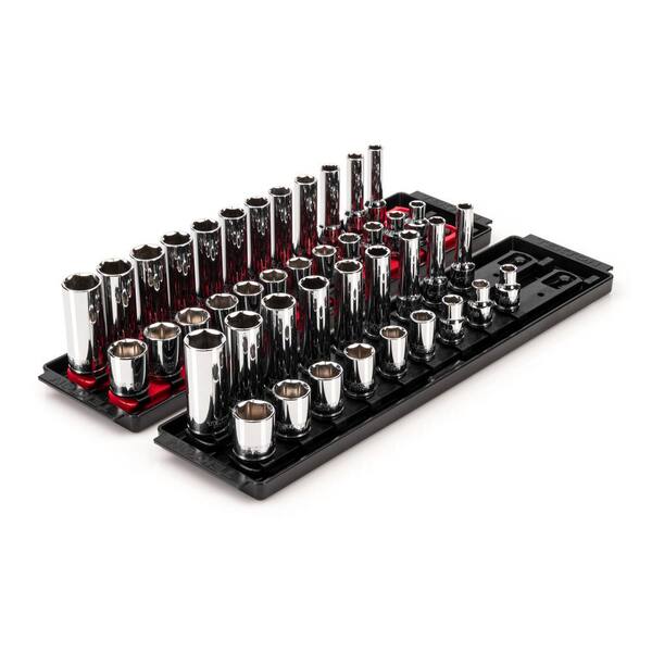 TEKTON 3/8 in. Drive 6-Point Socket Set with Rails (5/16-3/4 in., 8 mm-19 mm) (42-Piece)