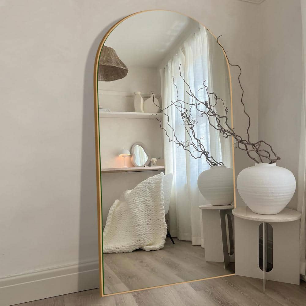 Sxiawe 32 in. W x 71.2 in. H Arched Gold Wooden Frame
