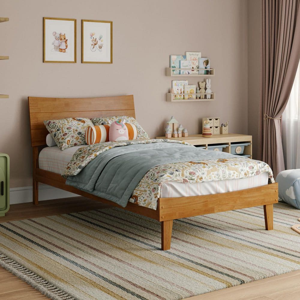 AFI Phoenix Light Toffee Natural Bronze Wood Frame Twin Platform