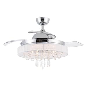 42 in. Indoor Retractable 3-Blade Crystal LED Chrome Ceiling Fan with Light Kit and Remote Control