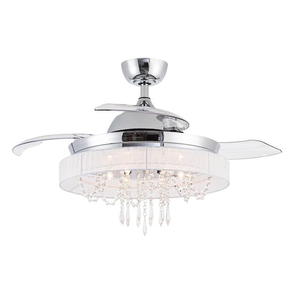 Parrot Uncle 42 in. Indoor Retractable 3-Blade Crystal Chrome Ceiling Fan with Light Kit and Remote Control