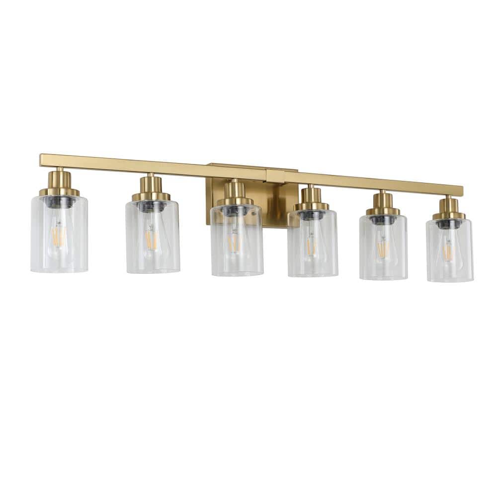 6-Light Gold Vanity Light with Cylindrical Clear Glass Shades and Iron Frame, E26 Bulbs Not Included price history on PriceWatchPro