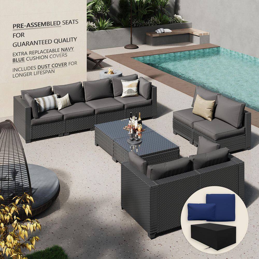 10-Piece Rattan Wicker Outdoor Patio Conversation Sofa Seating Set with Coffee Table, Dark Gray Cushions and Sofa Cover price history on PriceWatchPro