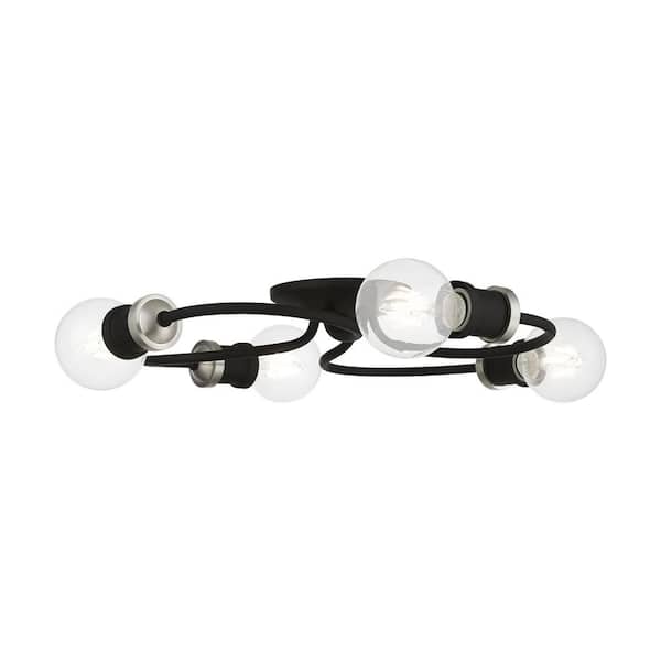 AVIANCE LIGHTING Engelmann 16 in. 4-Light Black Flush Mount with Brushed Nickel Accents