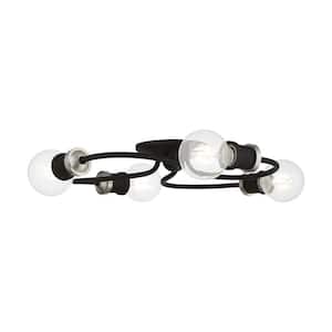 Bromley 16 in. 4-Light Black Flush Mount with Brushed Nickel Accents