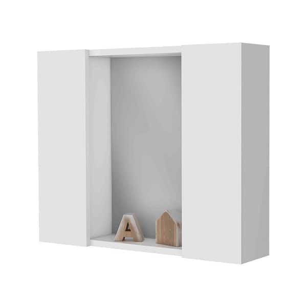White 23.6 in W x 19.5 in. H Coastal Rectangle Wood Framed Mirror Wall Mirror Vanity Mirror