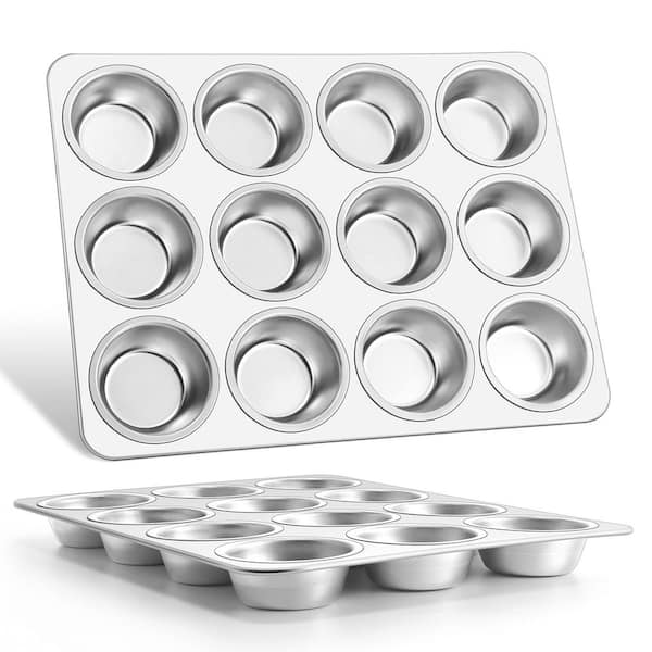 2-Piece Stainless Steel Cupcake and Muffin Pan Sets, 12-Cup Muffin Pan Baking Tins, Regular Size and Easy Clean