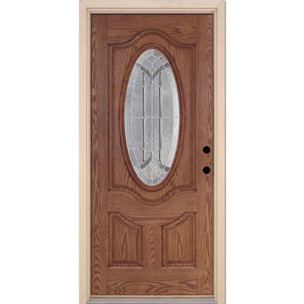 Feather River Doors 37.5 in. x 81.625 in. Pomona Zinc 3/4 Oval Lite Stained  Medium Oak Left Hand Inswing Fiberglass Prehung Front Door 7R2490 - The  Home Depot