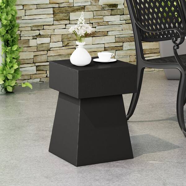 Black Magnesium Oxide 19 in. H Outdoor Side Table with Lightweight