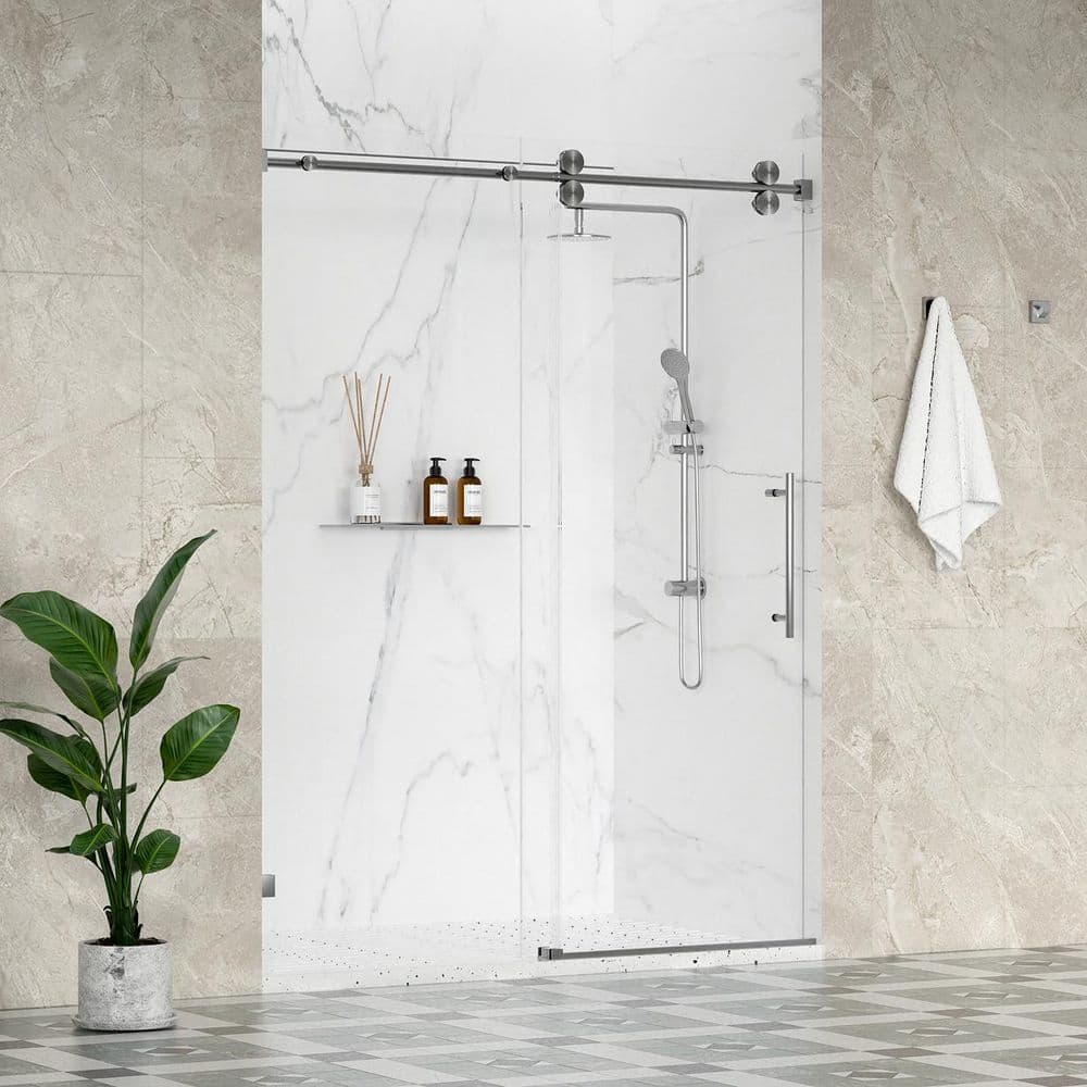 Vesta 56 to 60 in. W x 76 in. H Frameless Bypass Shower Door in Brushed Nickel with 3/8 in. Easy-Clean Clear Glass price history on PriceWatchPro