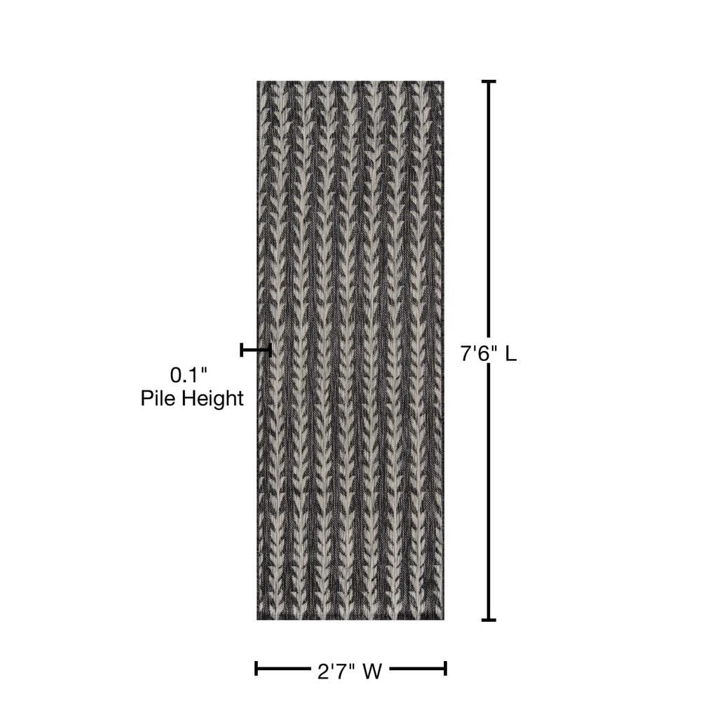 Charcoal Stripe Braided Synthetic Indoor/Outdoor Runner Rug