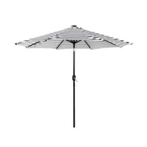 MARINA Gray and White Stripe 9 ft. Patio Solar LED Market Umbrella