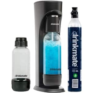 Black Sparkling Water and Soda Maker Machine Special Bundle with 1 60L CO2 Cartridge and 1 .5L Bottle