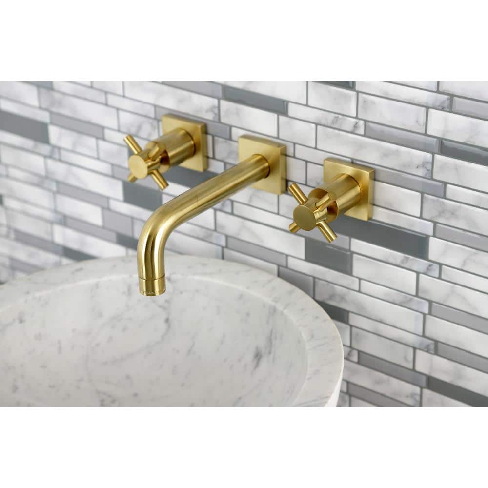 Brushed Brass Two-Handle Wall Mount Bathroom Faucet