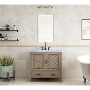Sedona 37 in. W x 22 in. D x 35 in. H Single Sink Freestanding Bath Vanity in Gray with White Marble Top