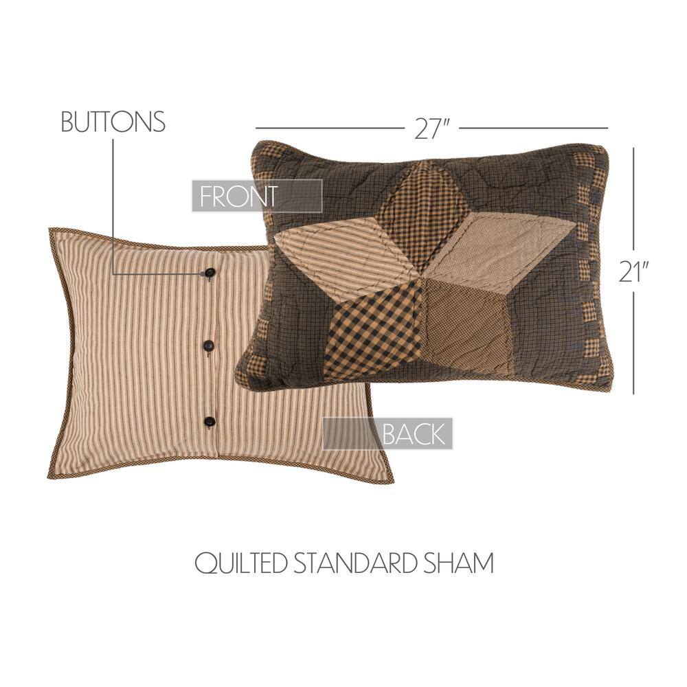 Farmhouse Star Quilted Cotton Standard Sham in Charcoal and Tan