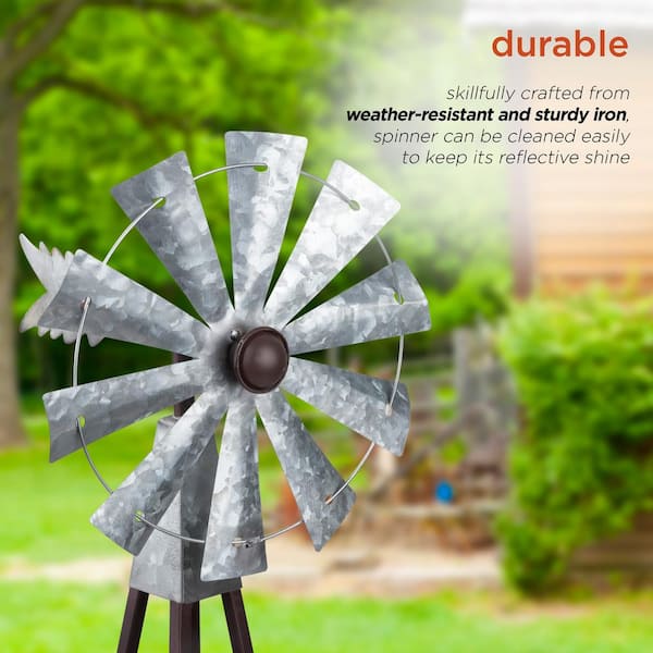Weather Resistant Ornamental Metal Windmill for Outdoor Yard & Garden Green 