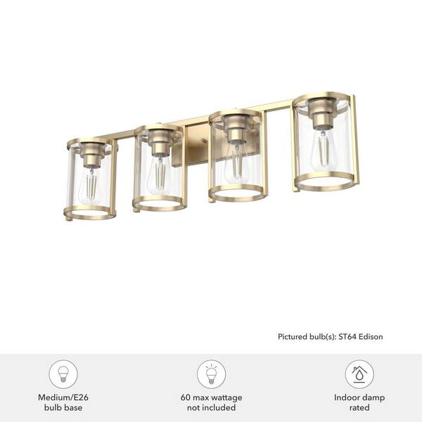 Hunter - Astwood 33.25 in. 4-Light Alturas Gold Vanity Light with Clear Glass Shades Bathroom Light