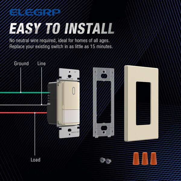 ELEGRP PIR Motion Sensor Light Switch – Occupancy/Vacancy Sensor, No Neutral Wire Required, Single Pole, For LED/CFL/Incandescent, 6-Pack White
