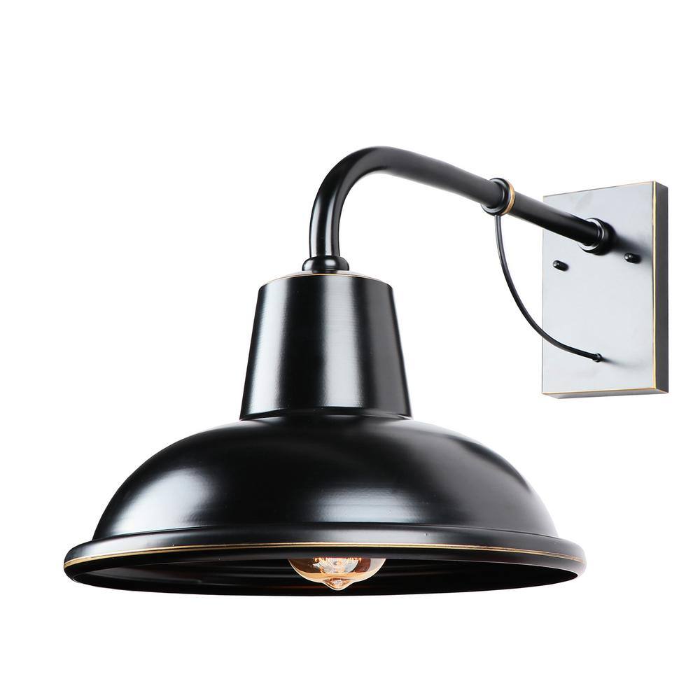 12.25 in. Black Outdoor Hardwired Barn Sconce with No Bulb Included