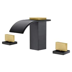 Modern 8 in. Widespread Double Handle Bathroom Sink Faucet in Black and Gold