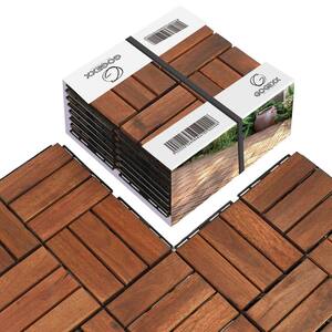 12 in. x 12 in. Square Acacia Wood Interlocking Flooring Tiles Checker Pattern in Brown(Pack of 10 Tiles)