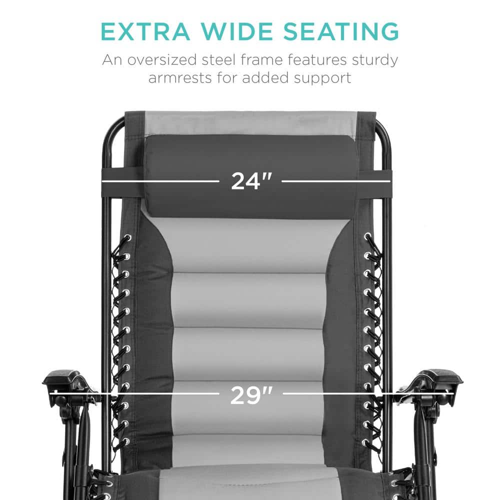 Oversized Gray and Light Gray Padded Zero Gravity Recliner with Tray