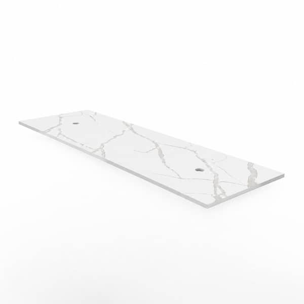 60 in. W x 19 in. D  Thin Solid Surface Vanity Countertop for Vessel Sink in White Carrara  with Drain Hole