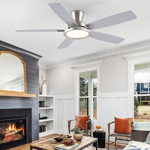 52 in. Indoor/Outdoor Modern Flush Mount Gray 6-Speed Ceiling Fan with LED Light and Remote/APP Control Lighting