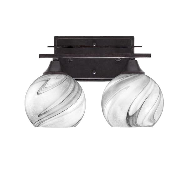 Unbranded Ontario 13 in. 2-Light Vanity Light Dark Granite 5 in. Onyx Swirl Glass Shade
