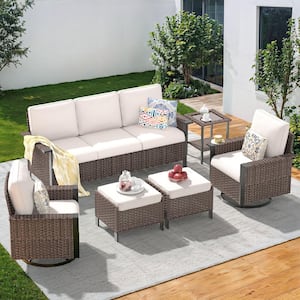 Nyajiah 6-Piece Wicker Patio Conversation Set with Beige Cushions