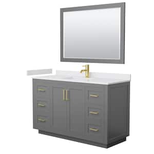 Miranda 54 in. W x 22 in. D x 33.75 in. H Single Sink Bath Vanity in Dark Gray with White Cultured Marble Top and Mirror