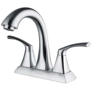 4 in. Centerset Double Handle Mid Arc Bathroom Faucet with Drain Kit Included in Brushed Nickel