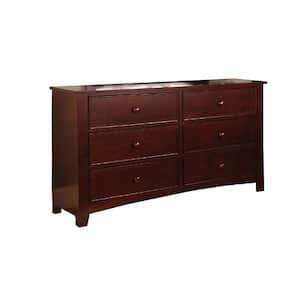 17 in. Cherry Brown 6-Drawer Wooden Dresser Without Mirror