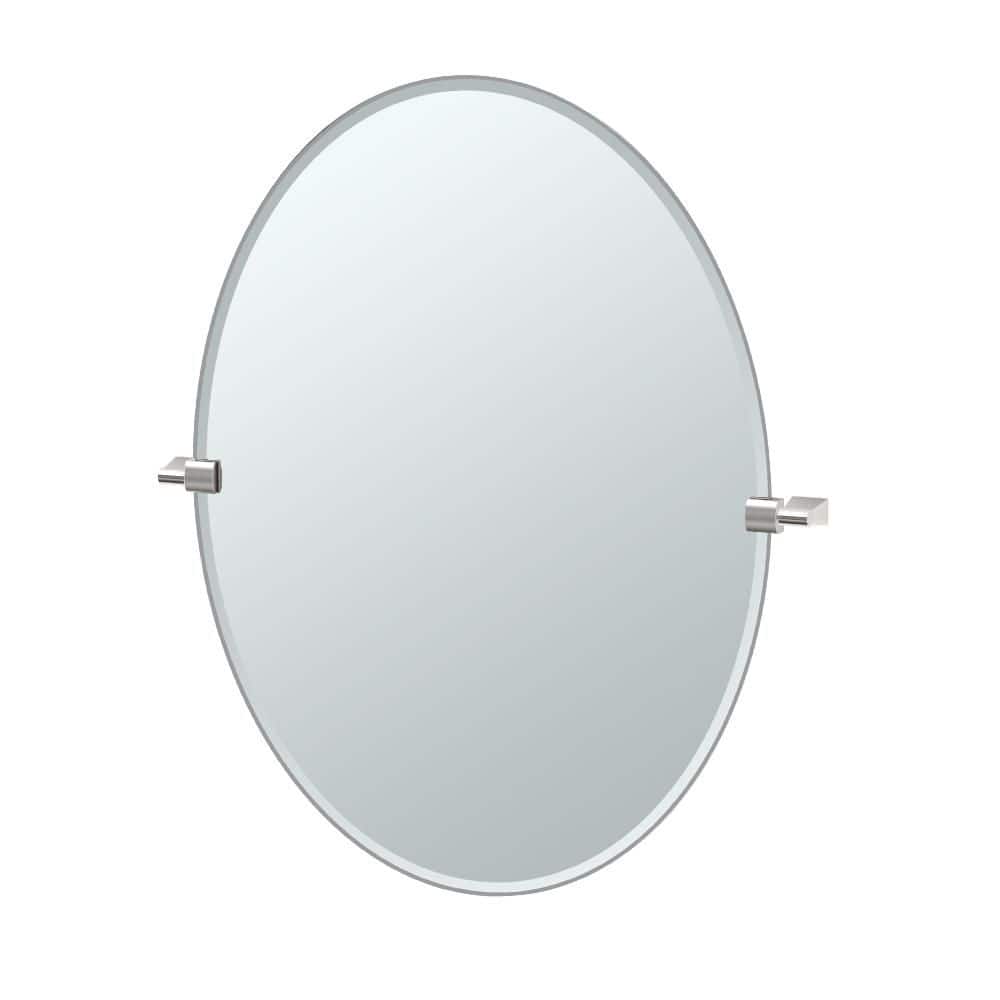 Bleu 28.25 in. W x 32 in. H Oval Frameless Tilt Wall Bathroom Vanity Mirror in Satin Nickel price history on PriceWatchPro