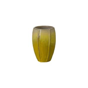 7 in. L x 10.5 in. H Yellow Snow Ceramic Round Planter