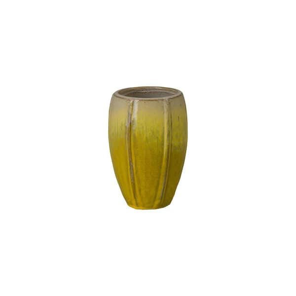 Emissary 7 in. L x 10.5 in. H Yellow Snow Ceramic Round Planter