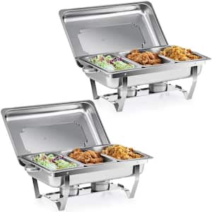 8 QT. 3-Pan Stainless Steel Rectangle Chafing Dish Buffet Catering Warmer Set 4-Piece