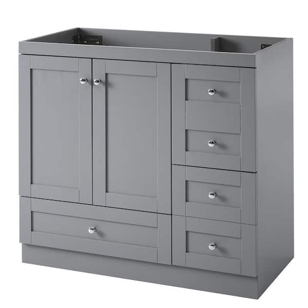 grossag 35 in. W x 17.7 in. D x 33.5 in. H Freestanding Bath Vanity Cabinet without Top in Gray, 4-Drawers