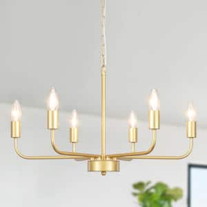 6-Light Gold Farmhouse Candle Linear Chandelier for Living Room with no bulbs included