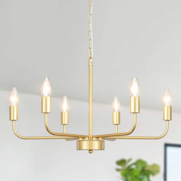 LWYTJO 6-Light Gold Farmhouse Candle Linear Chandelier for Living Room with no bulbs included